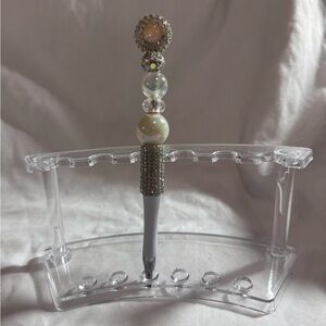 Crystal Accented Silver and Clear Pen Holder